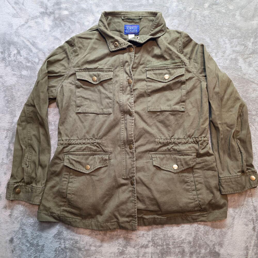 Simply Styled Military Field Jacket Womens L Green Cotton Twill Full Zip Vintage